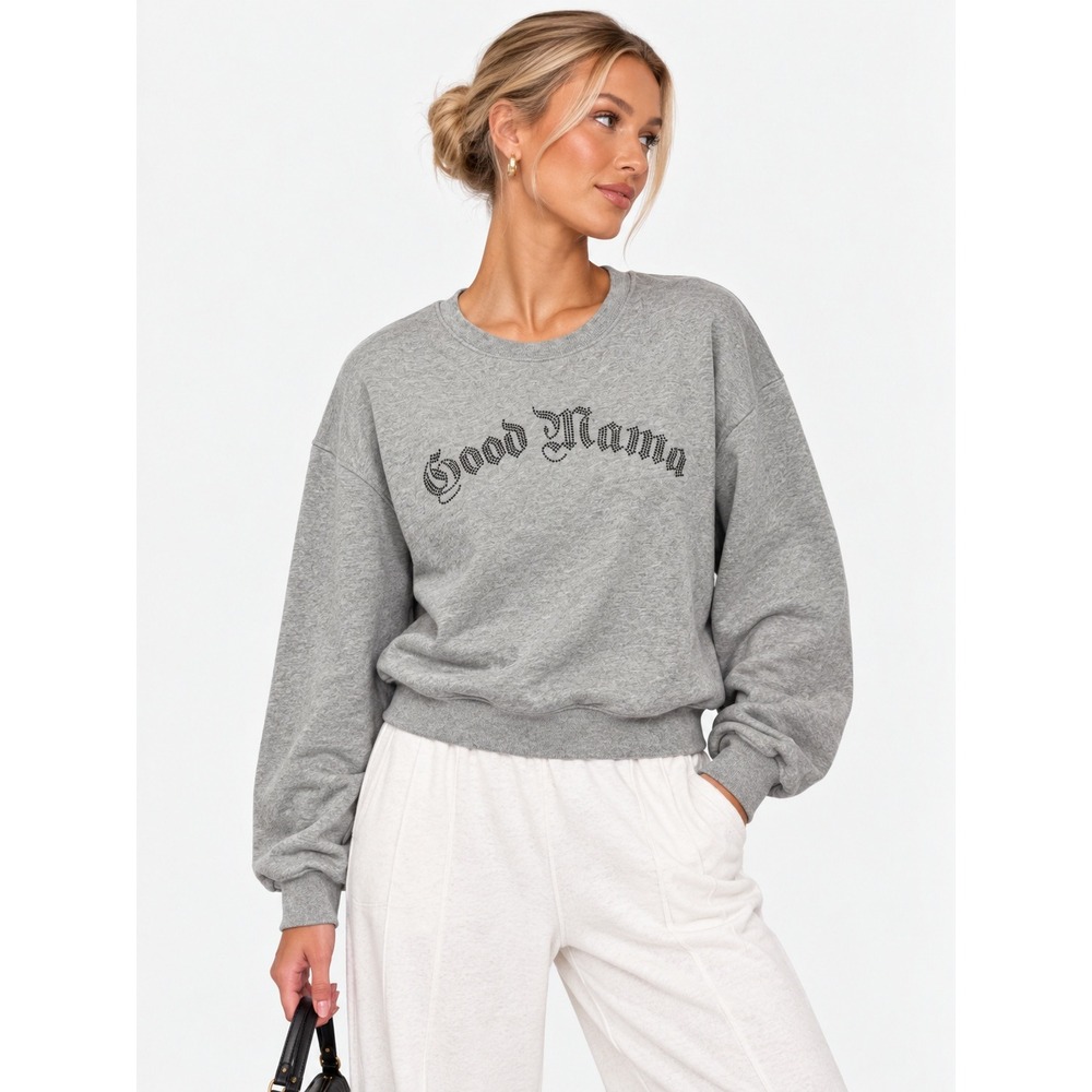 Good American Good Mama 100% Cotton Beaded Sweatshirt Heather Grey 4 XL